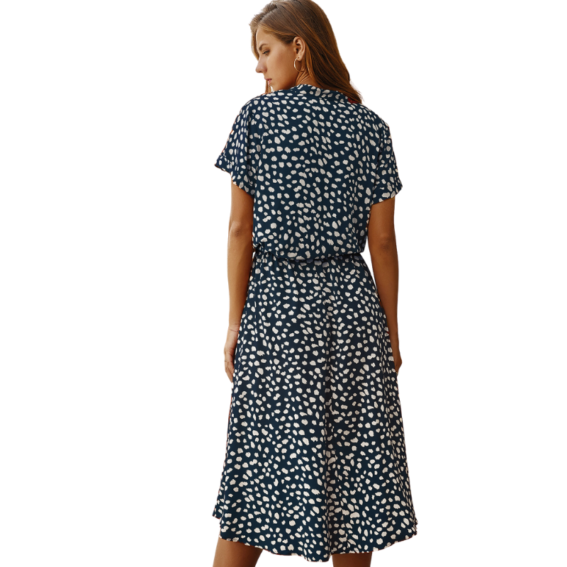 Shirt Collar Waist Tie Dot Print Maxi Dress
