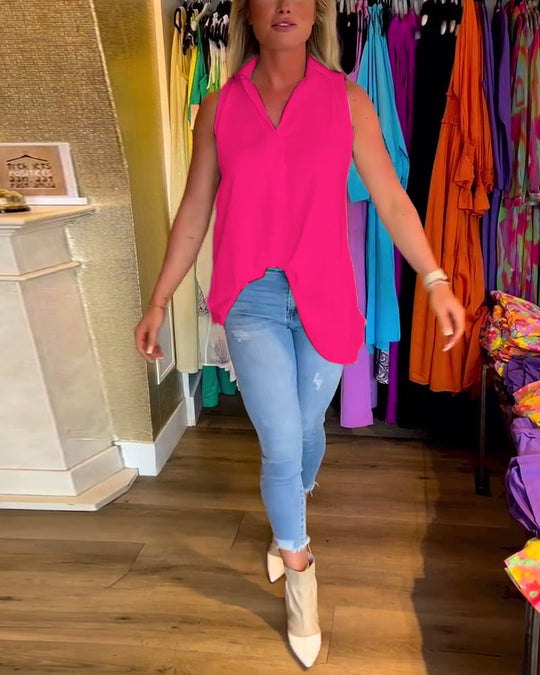 Elsa™ Sleeveless Top with Ruffles and Lapels