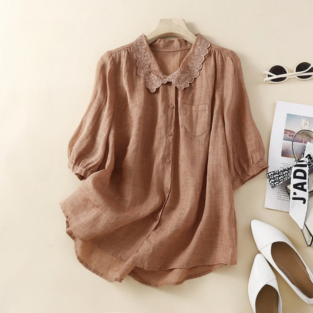 Laurienne™ | Buttoned Blouse with Lace Collar
