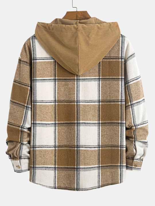 Laurent™ - Plaid corduroy hooded shirt
