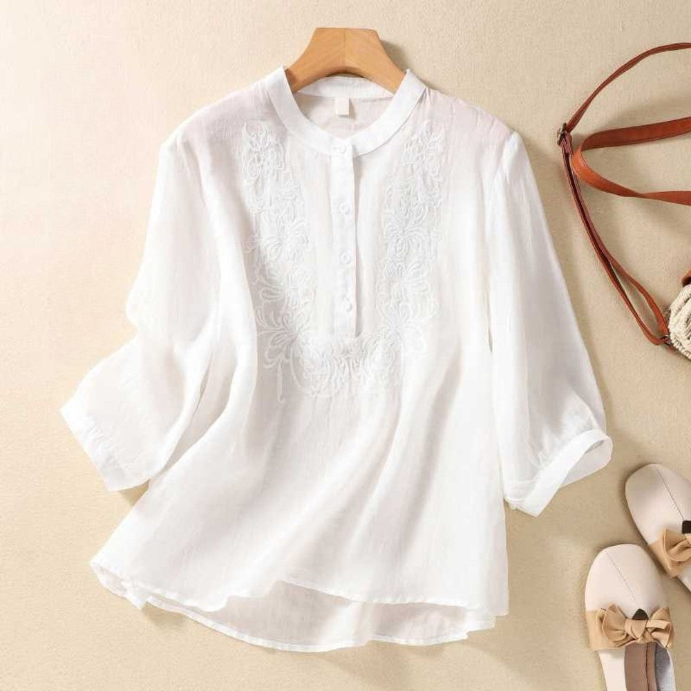 Laurienne™ | Embroidered Tunic with Mao Collar
