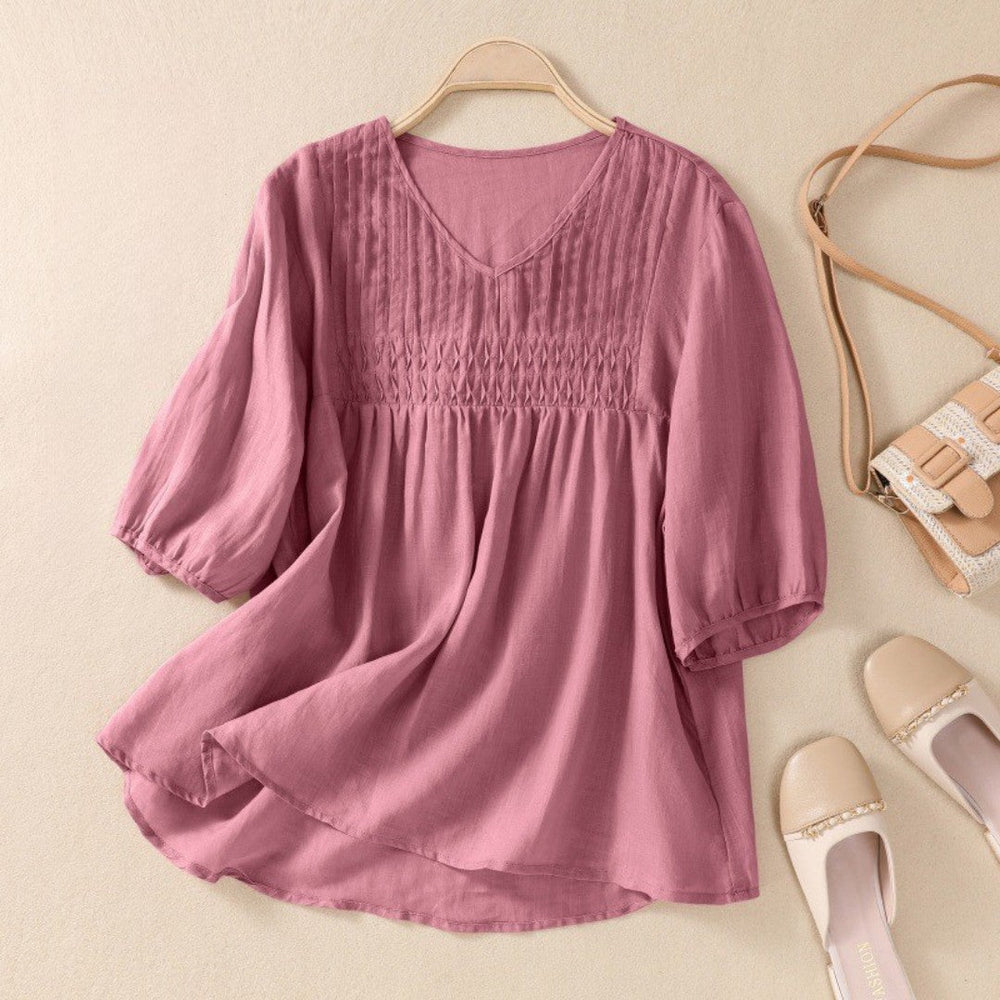 Laurienne™ | Pleated V-Neck Blouse