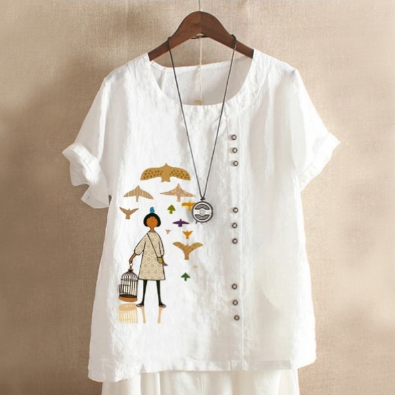 Girl Patch Button Summer Blouse