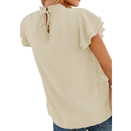 Flounce Cap Sleeves Dot Print Blouse