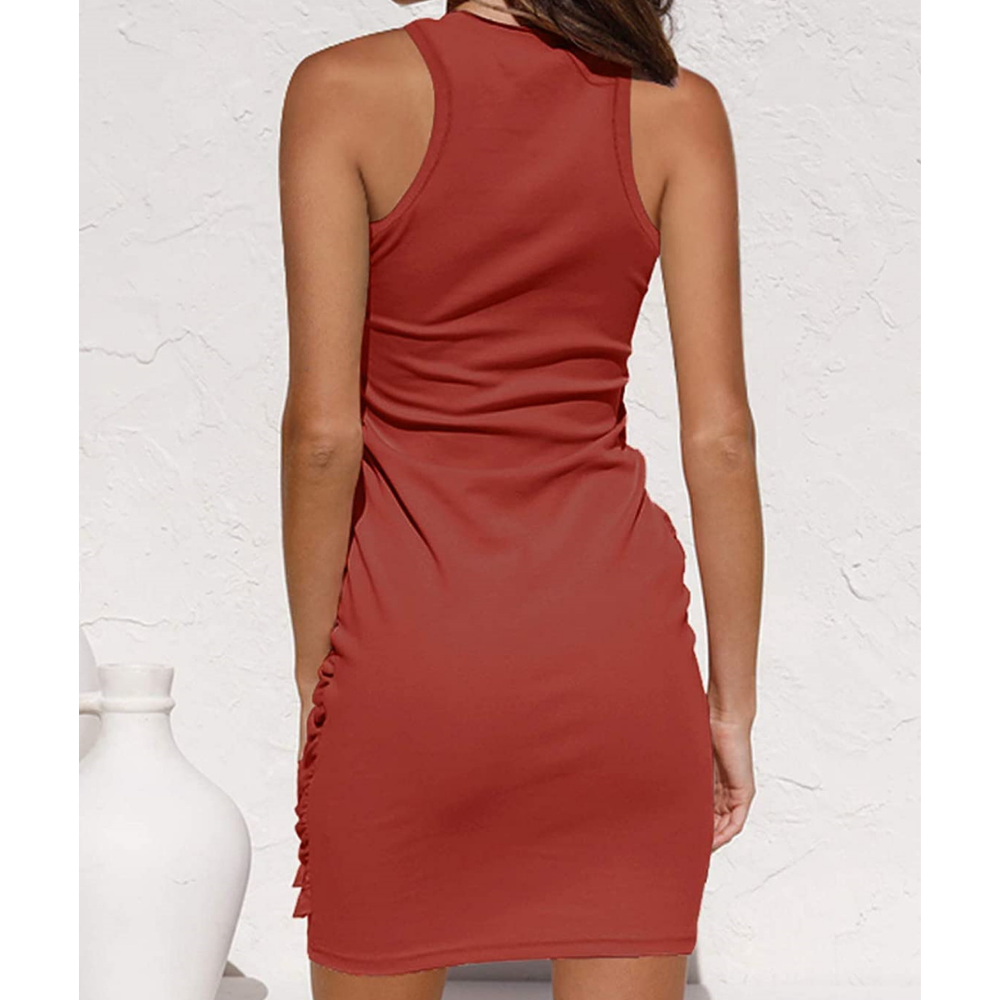 Side Knot Sleeves Less Bodycon Midi Dress