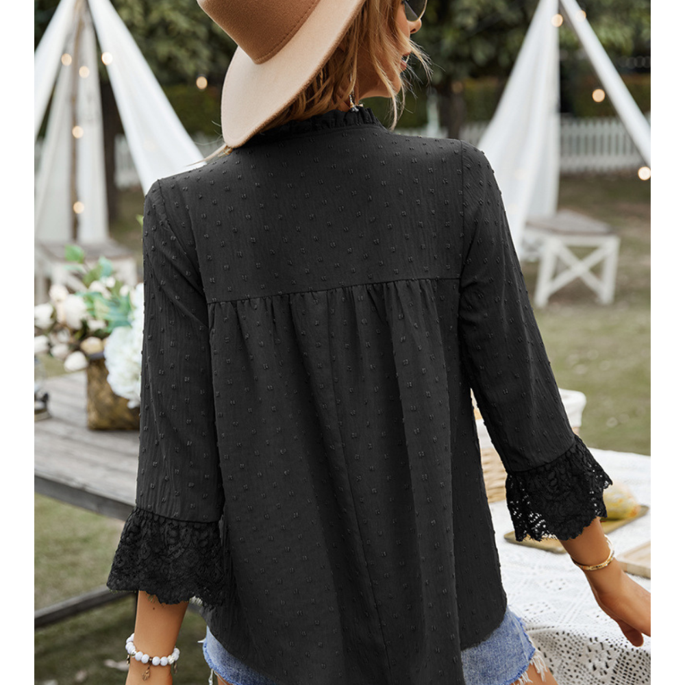 Solid V-Neck Chiffon Blouse