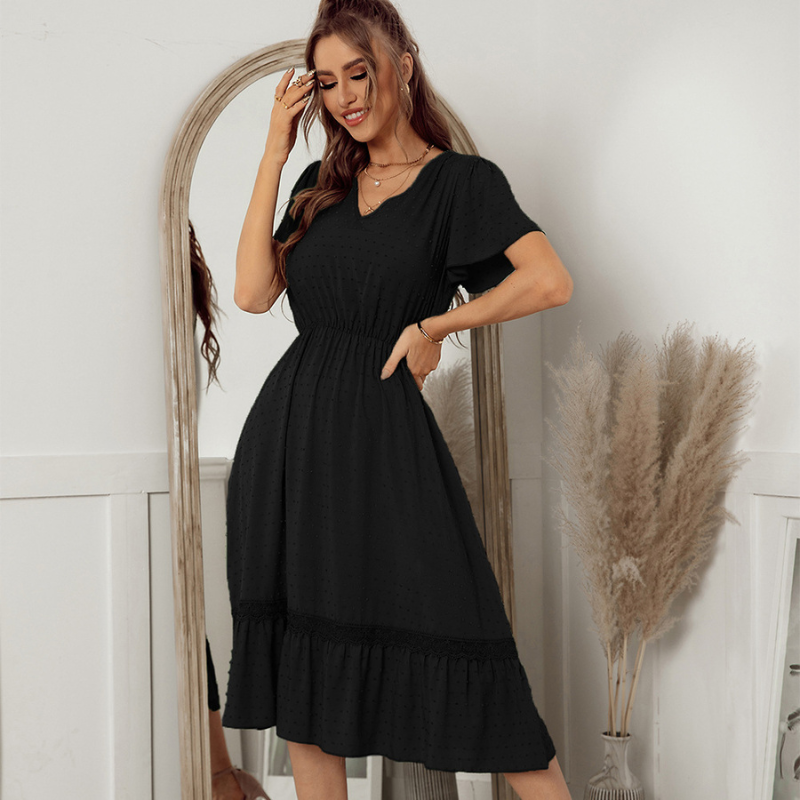 Ruffled Laced Hem Dot Maxi Dress