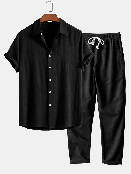 Linen rayon blend button up shirt and straight leg linen pants