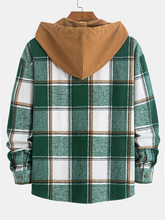 Laurent™ - Plaid corduroy hooded shirt