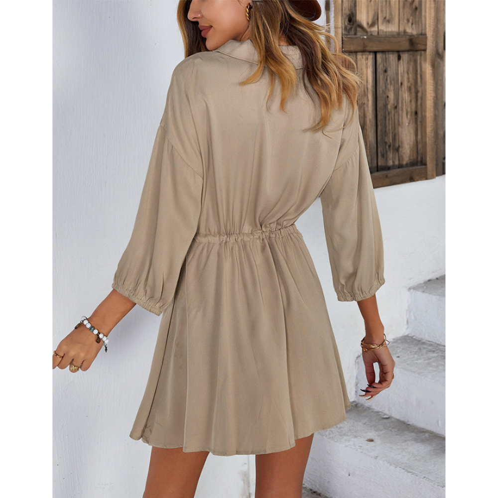 Women Solid Half-Buttoned Dress