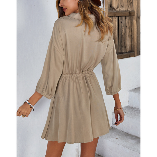 Women Solid Half-Buttoned Dress