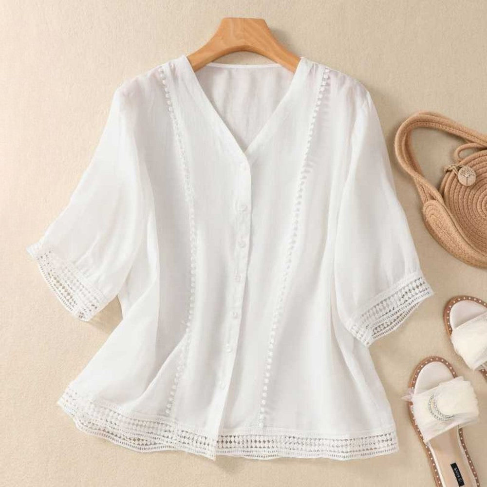 Laurienne™ | Buttoned Lace Blouse