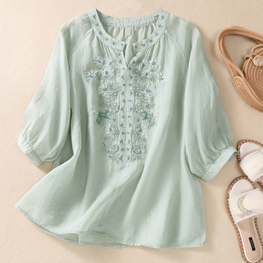 Laurienne™ | Embroidered Tunic with Slit Neckline