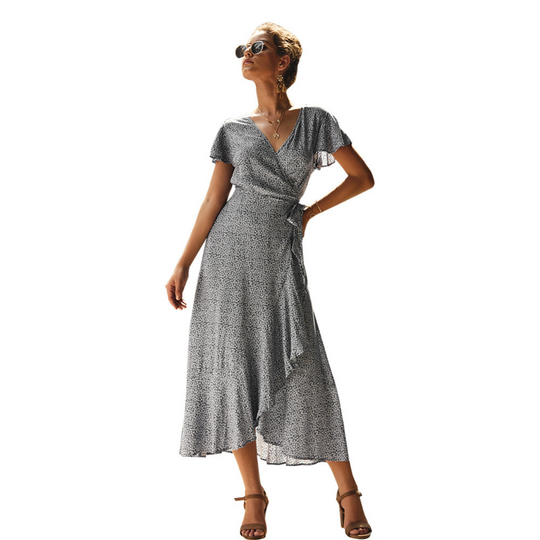 Wrapped Around Ruffled Boho Floral Print Maxi Dress