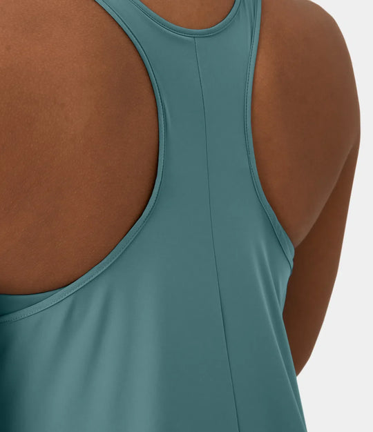 Midi Casual Dress With Backless Racerback And Side Pocket