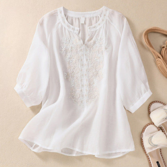 Laurienne™ | Embroidered Tunic with Slit Neckline
