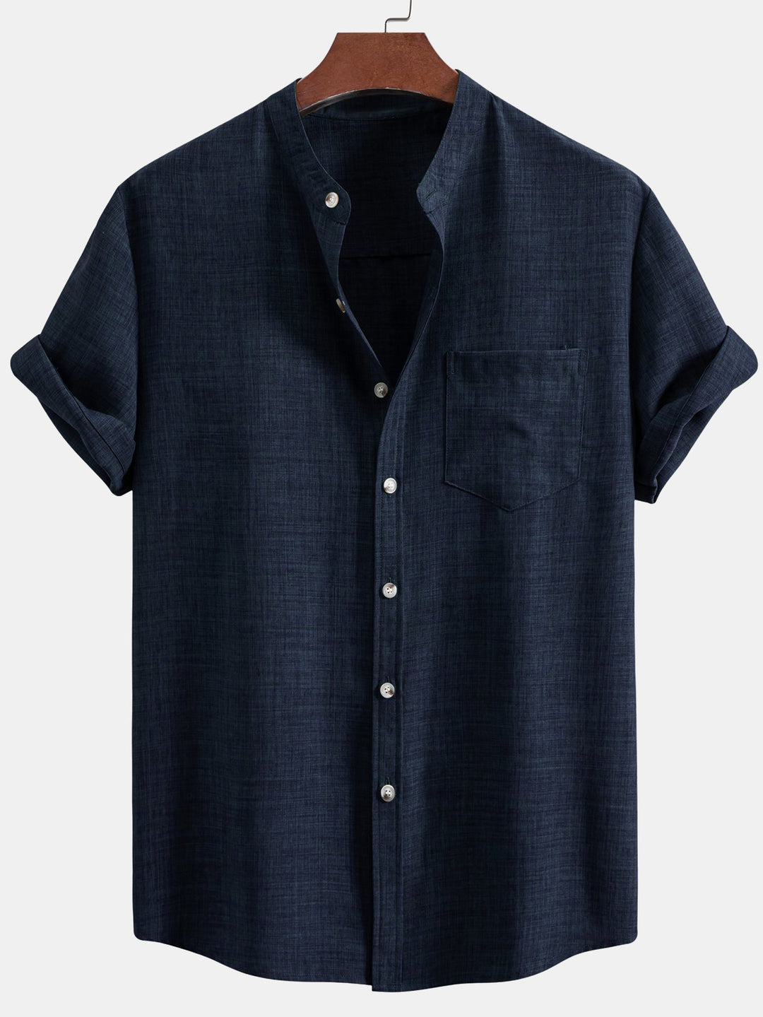 Short sleeve light brown collar shirt and straight linen pants