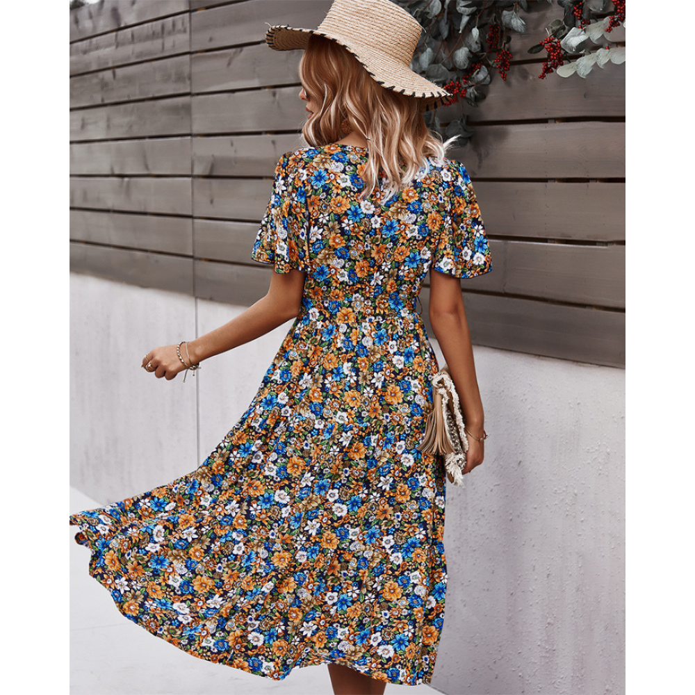 Women Floral Short Sleeve Printed Dress