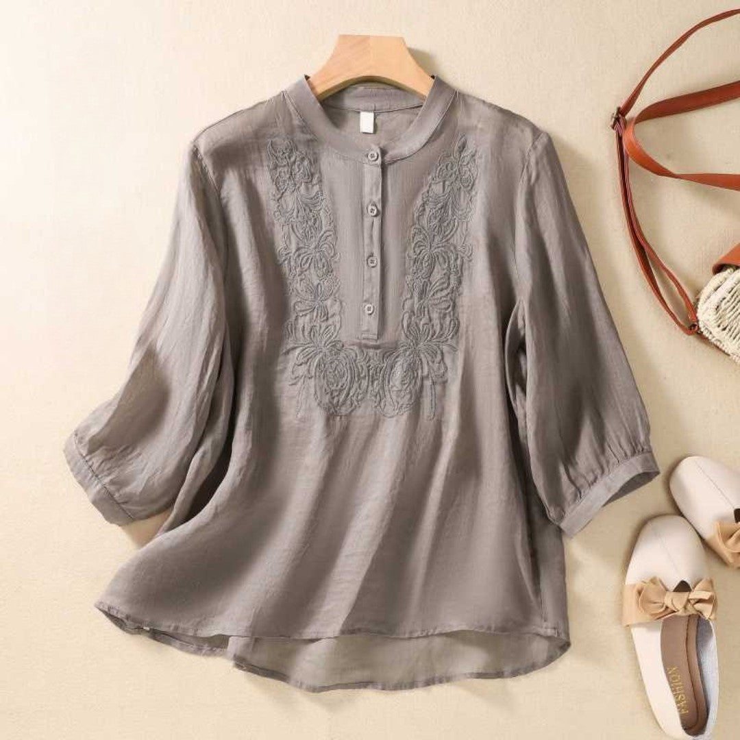 Laurienne™ | Embroidered Tunic with Mao Collar