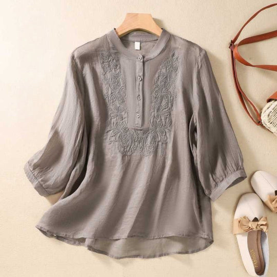 Laurienne™ | Embroidered Tunic with Mao Collar