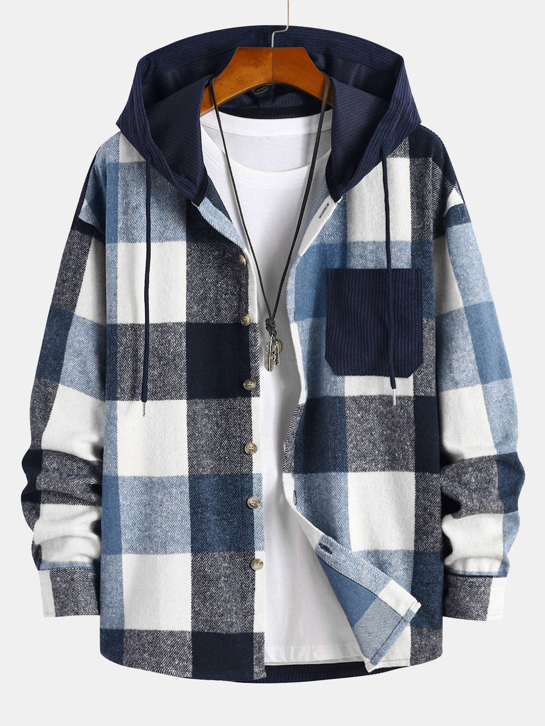 Laurent™ - Hooded flannel and corduroy patchwork shirt