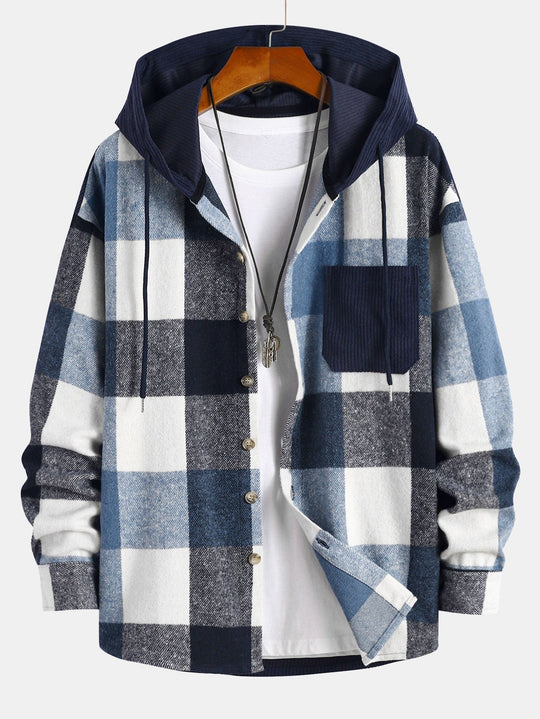 Laurent™ - Hooded flannel and corduroy patchwork shirt