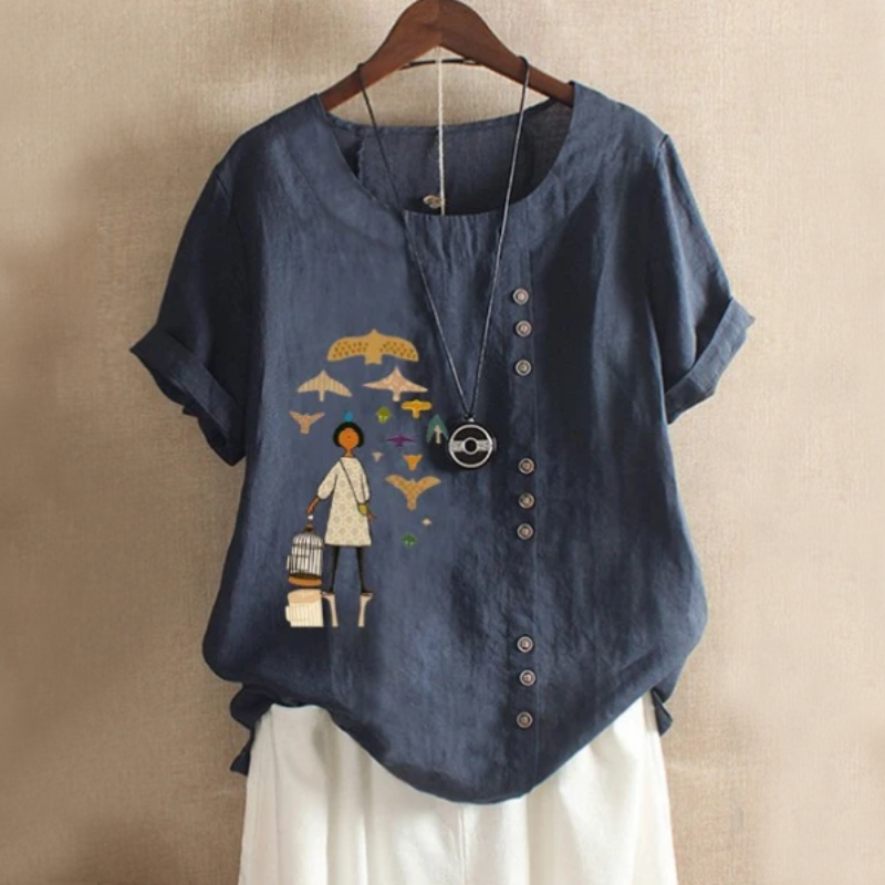 Girl Patch Button Summer Blouse