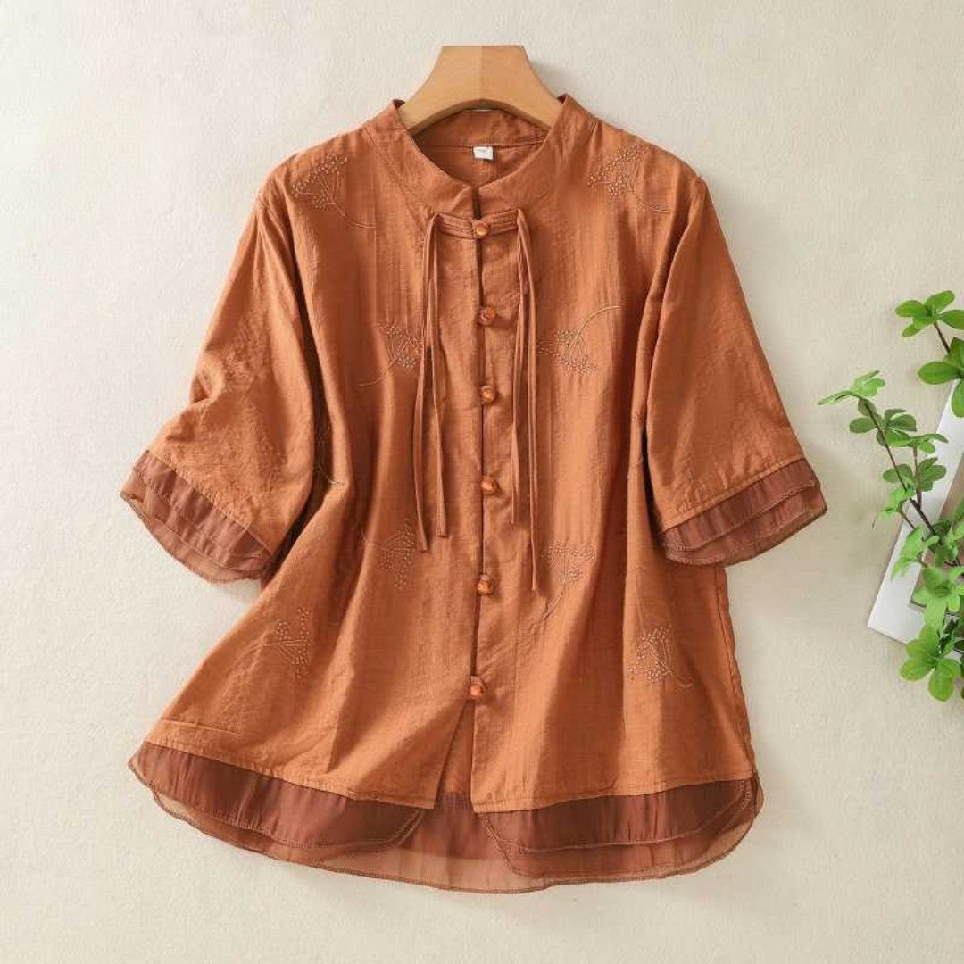 Laurienne™ | Buttoned Blouse with Mandarin Collar