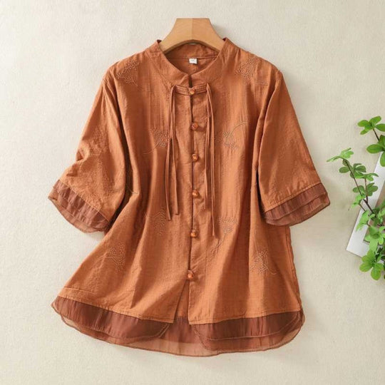 Laurienne™ | Buttoned Blouse with Mandarin Collar