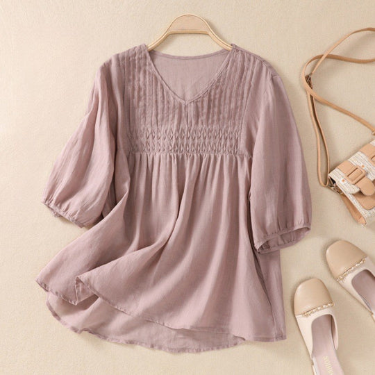 Laurienne™ | Pleated V-Neck Blouse