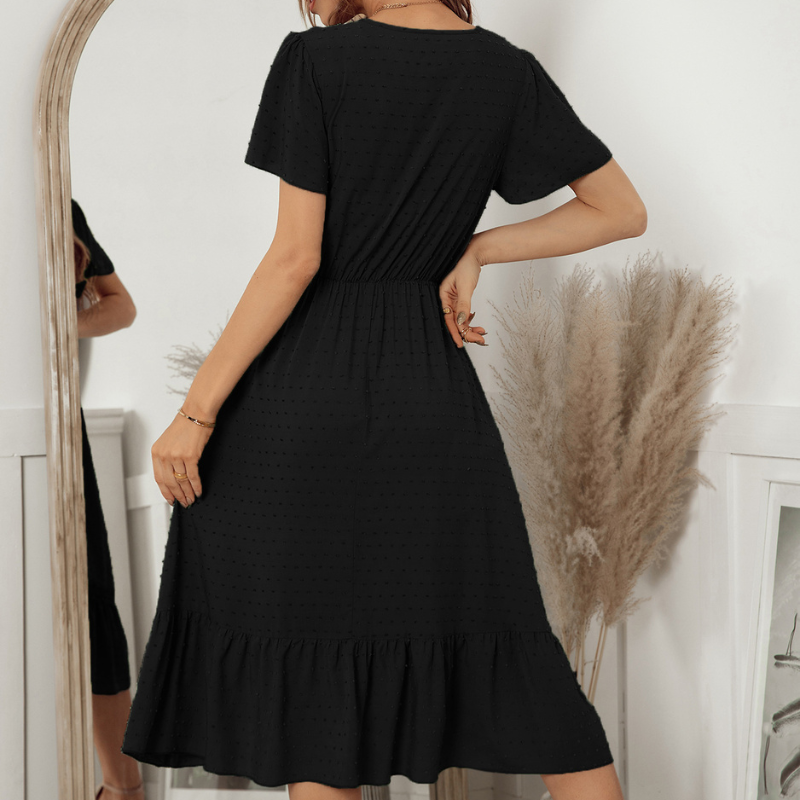 Ruffled Laced Hem Dot Maxi Dress