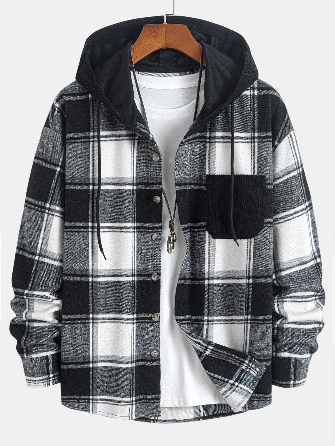 Laurent™ - Plaid corduroy hooded shirt
