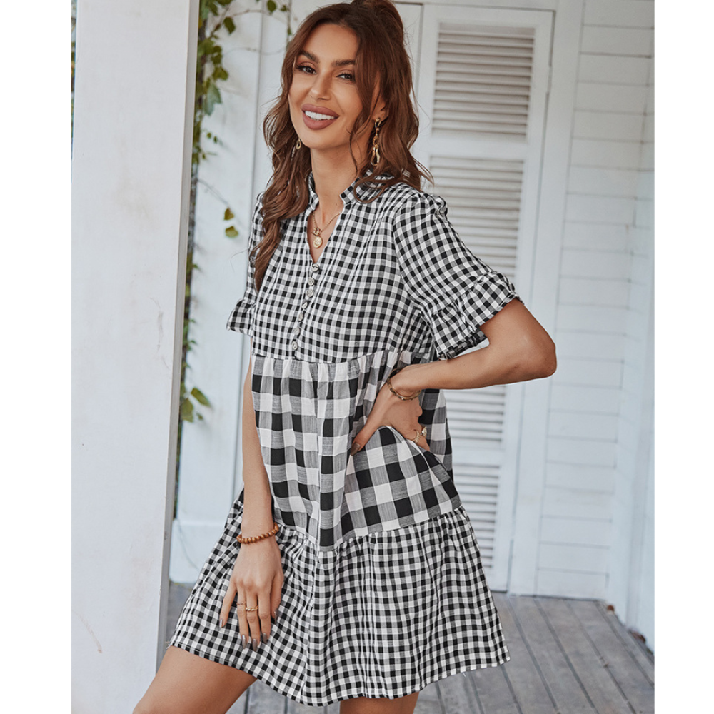 Women Short Gingham Dress