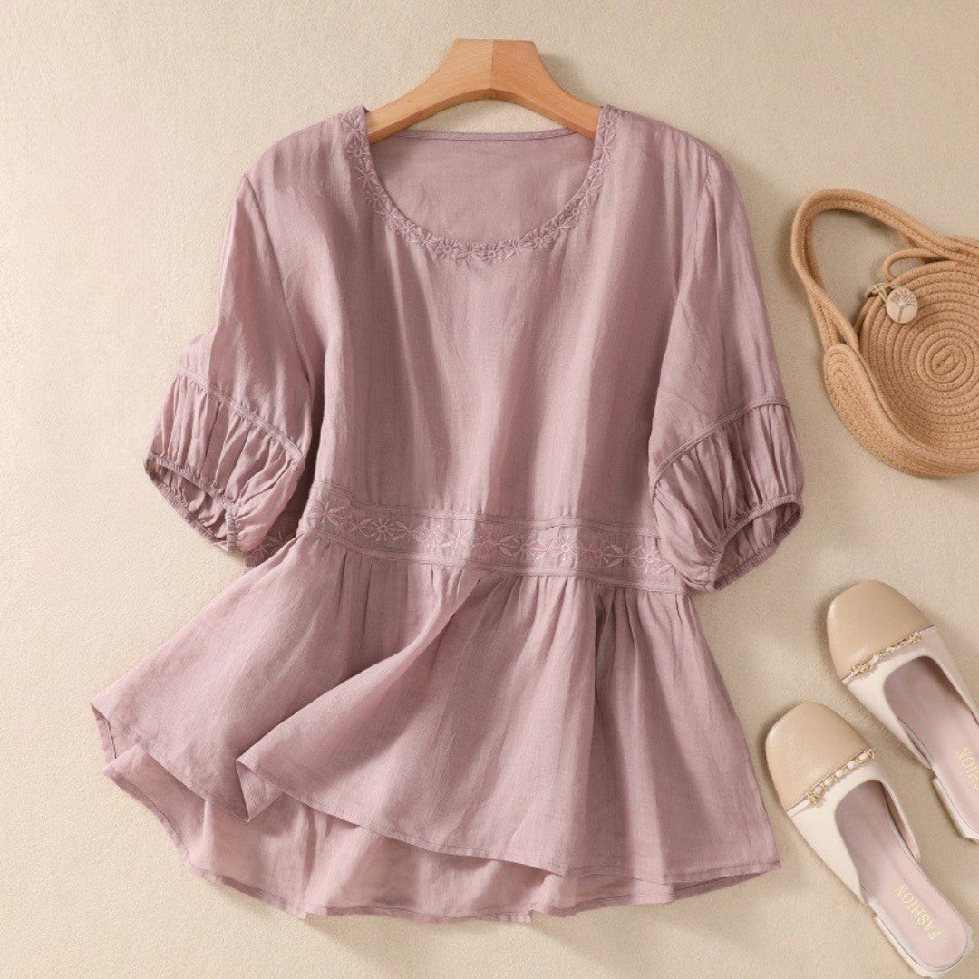 Laurienne™ | Embroidered Flared Blouse