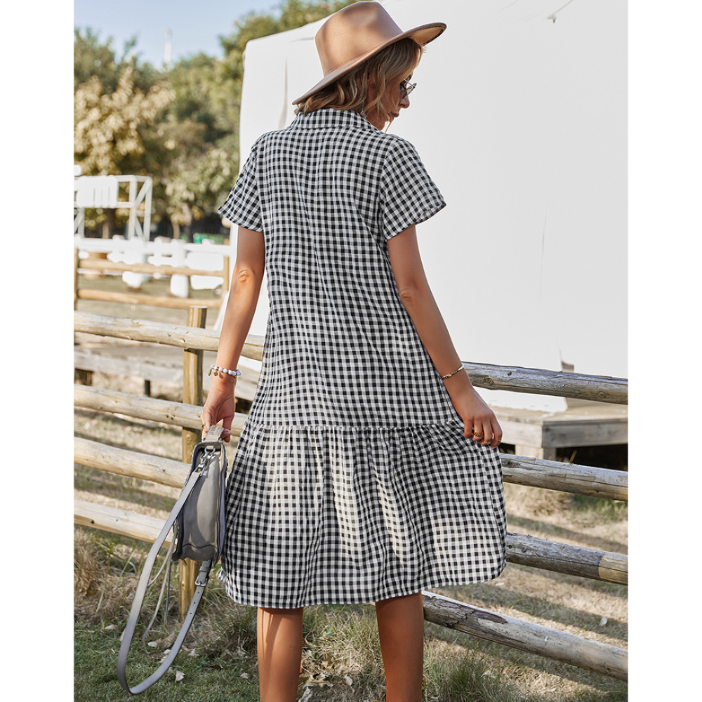 Women Buttoned Gingham Summer Dress
