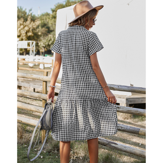 Women Buttoned Gingham Summer Dress