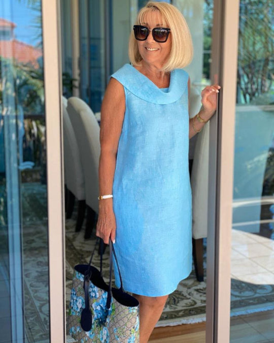 Liliana™ Linen frilled collar dress