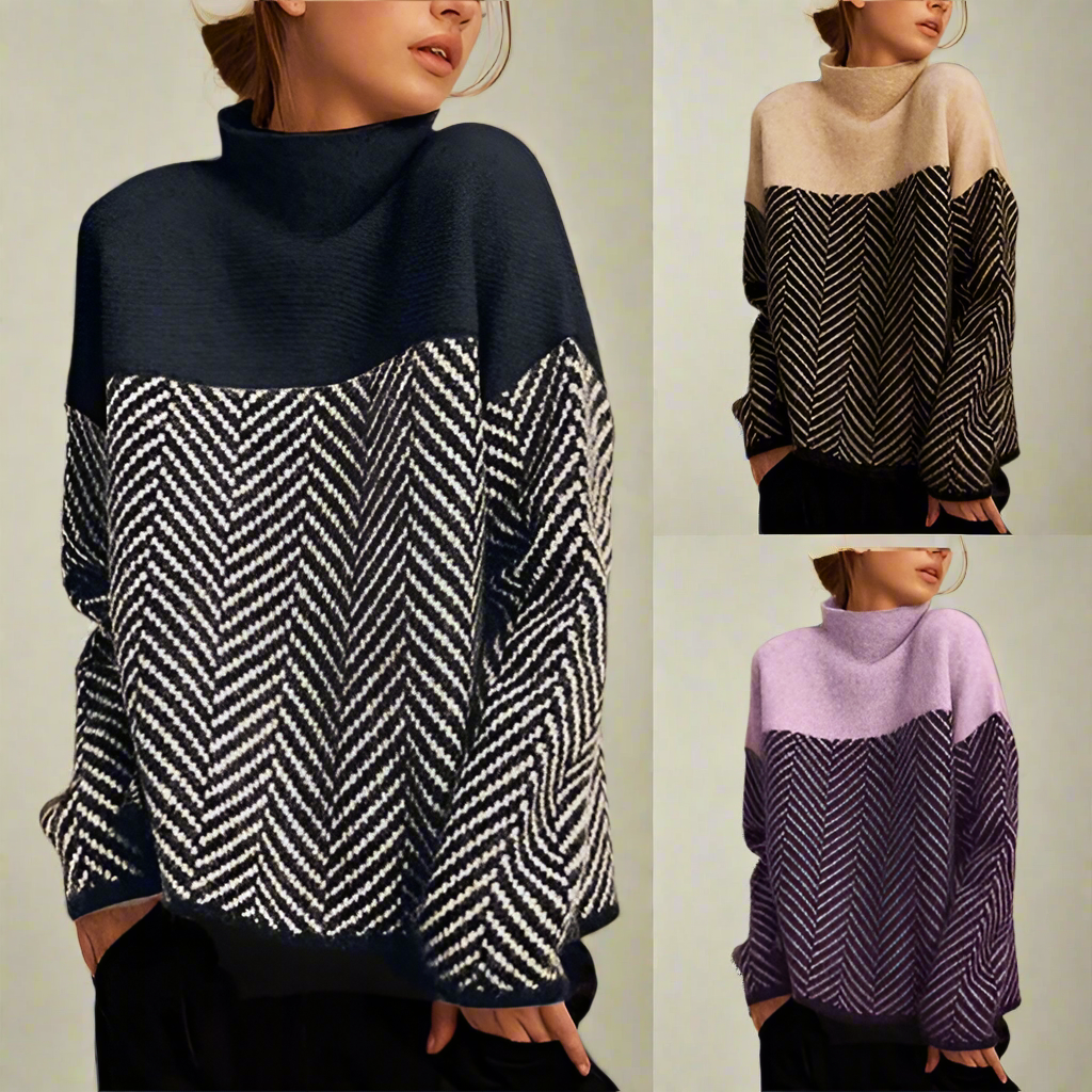 Elena™ Herringbone high neck sweater