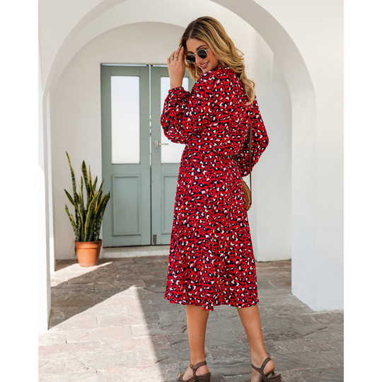 Women’s Midi Leopard Long Sleeves Dress