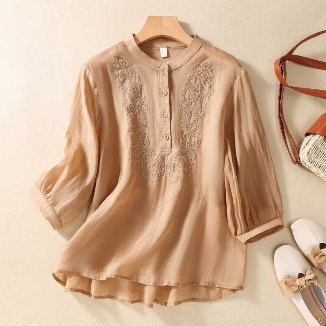 Laurienne™ | Embroidered Tunic with Mao Collar