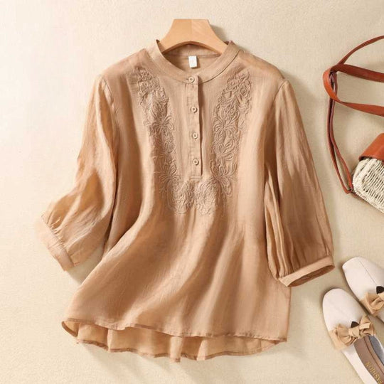 Laurienne™ | Embroidered Tunic with Mao Collar