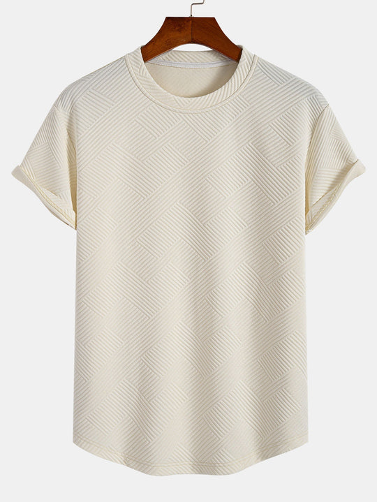 Short sleeve stripe jacquard bow hem T-Shirt