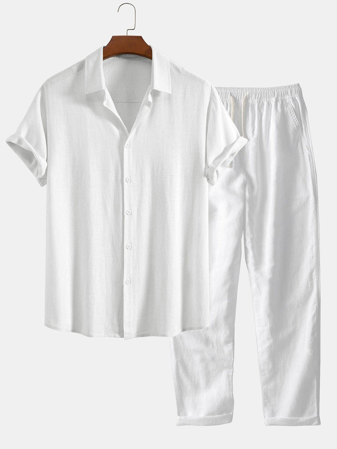 Linen rayon blend button up shirt and straight leg linen pants