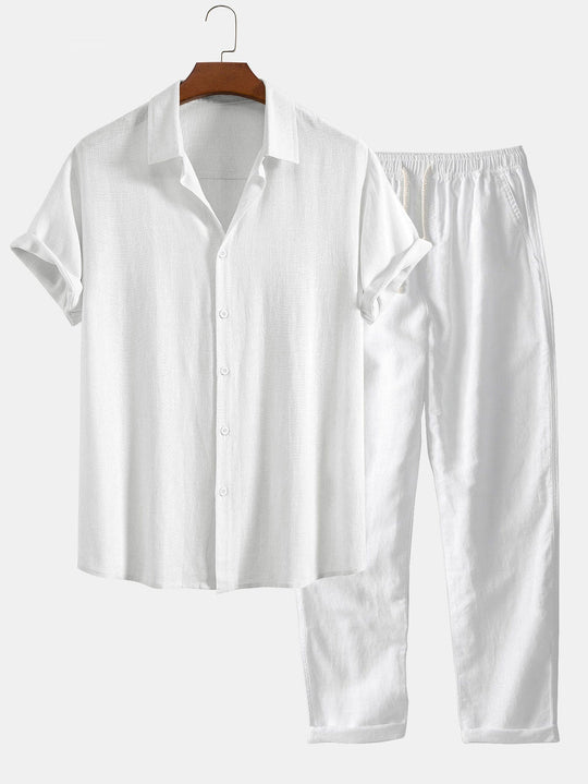 Linen rayon blend button up shirt and straight leg linen pants
