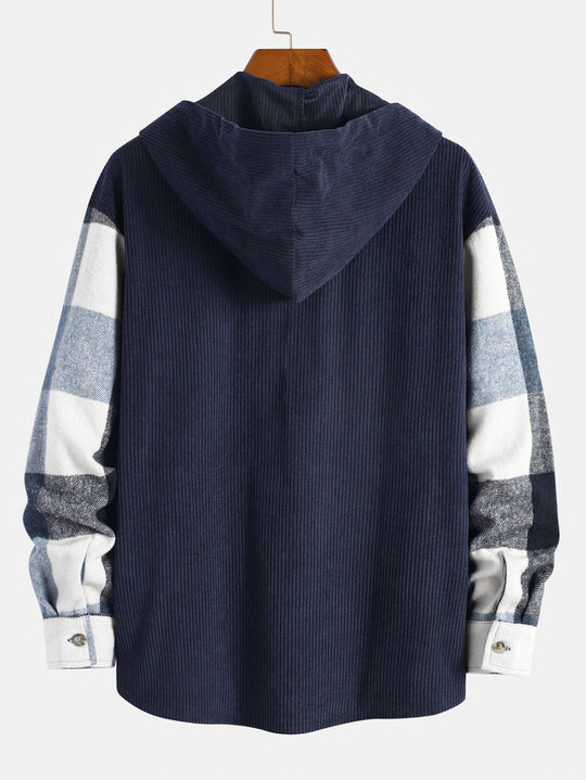 Laurent™ - Hooded flannel and corduroy patchwork shirt
