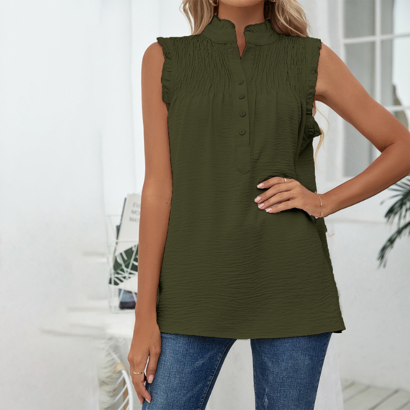 Semi-Casual Sleeveless Meridian Collar Blouse
