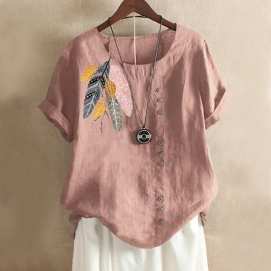 Dreamcatcher Patch Button Summer Blouse