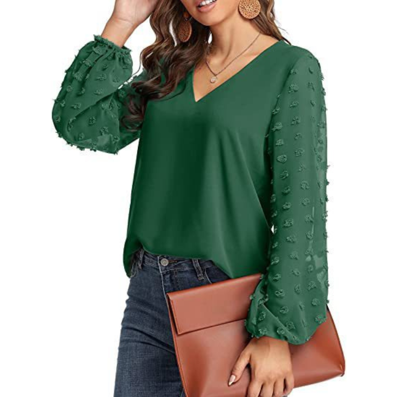 Semi-Formal V-neck Textured Sleeves Blouse