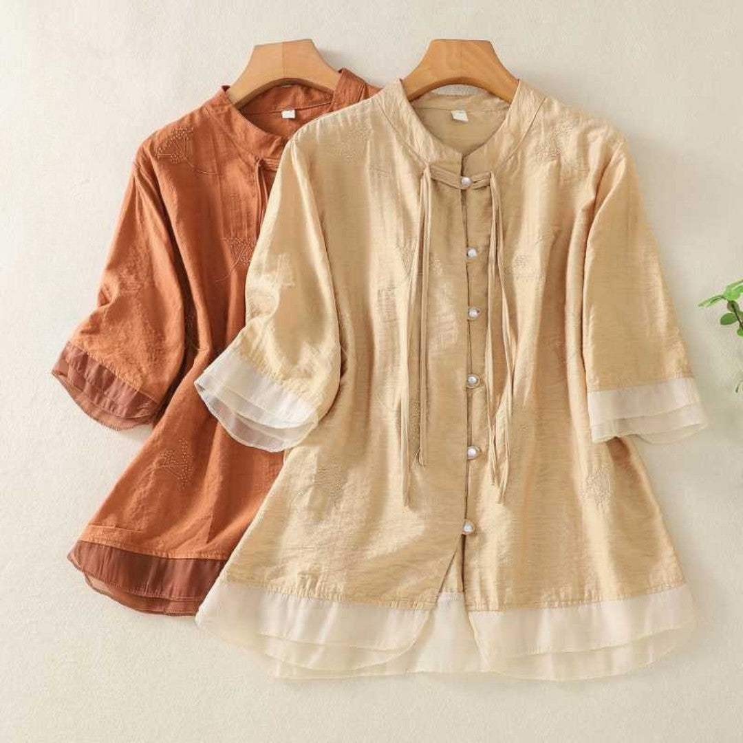 Laurienne™ | Buttoned Blouse with Mandarin Collar