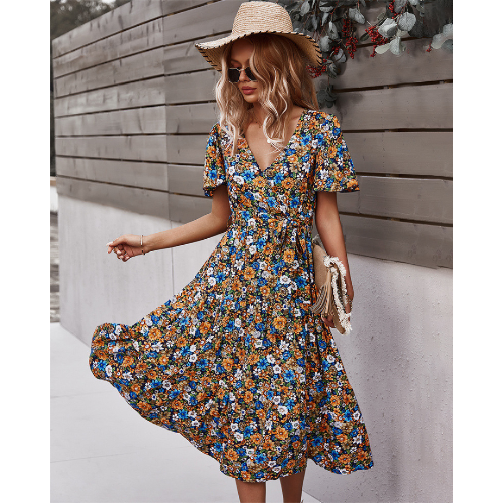 Women Floral Short Sleeve Printed Dress